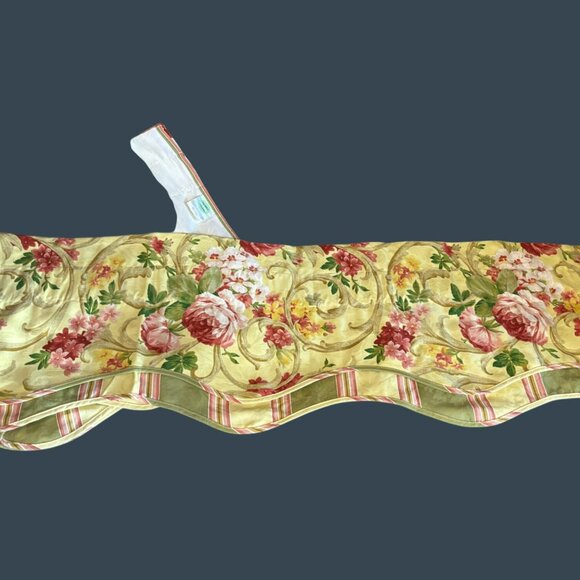 Waverly Classic Floral Valance Curtains W/Striped Trim 78" Set of 2 - Picture 3 of 5